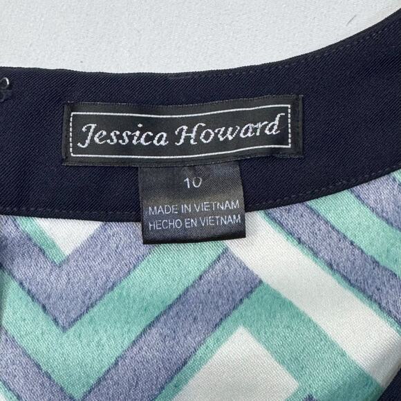 Jessica Howard Blue Green Geometric Print Sheath Dress Size 10 - Picture 6 of 7